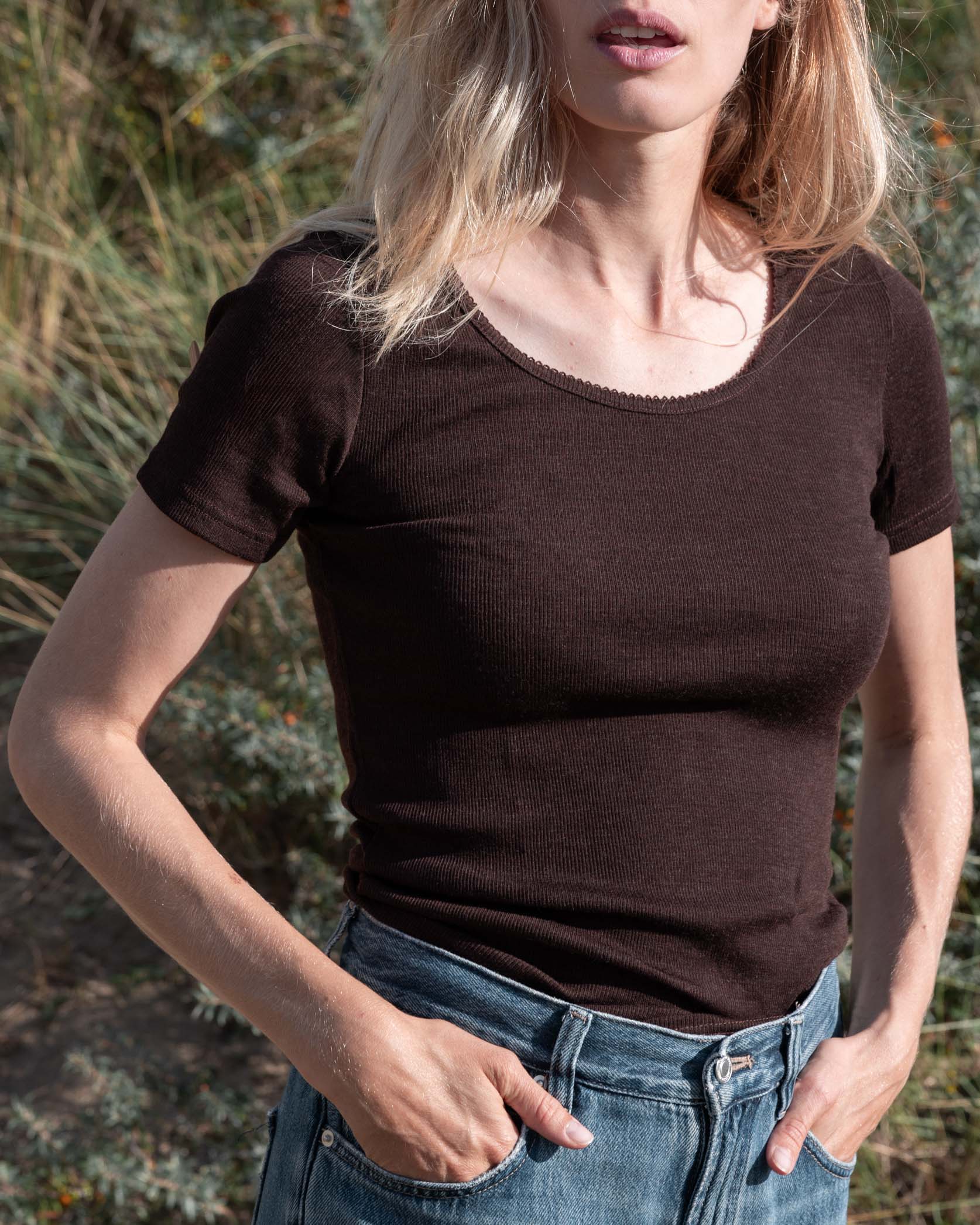 Dameshemd short sleeves tiny rib wol - kladdkaka