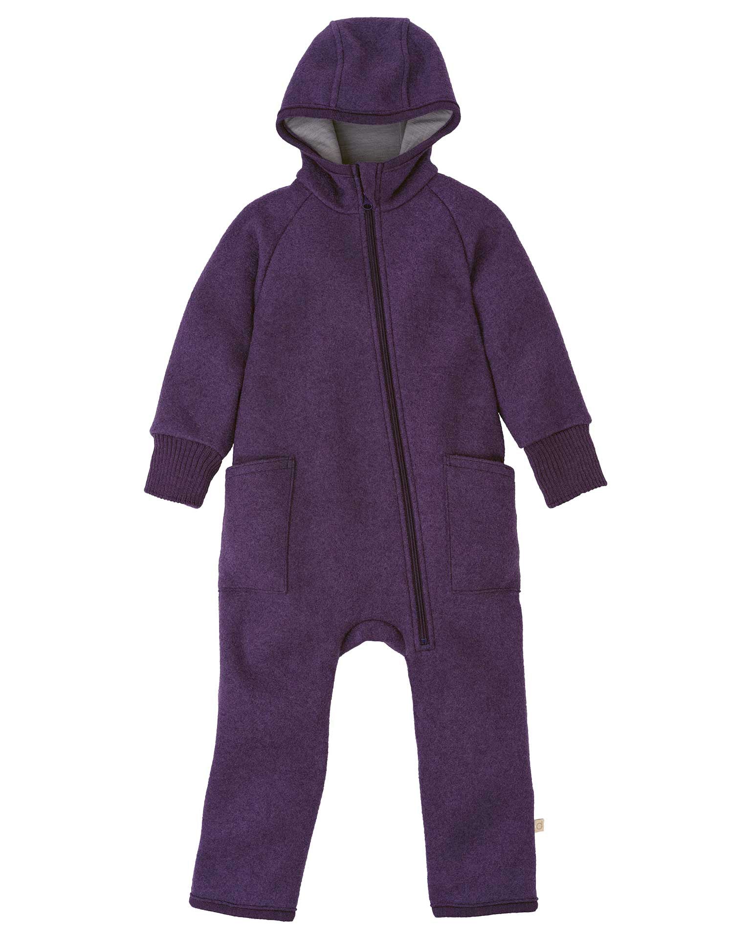 Overall van gekookte wol met rits - aubergine