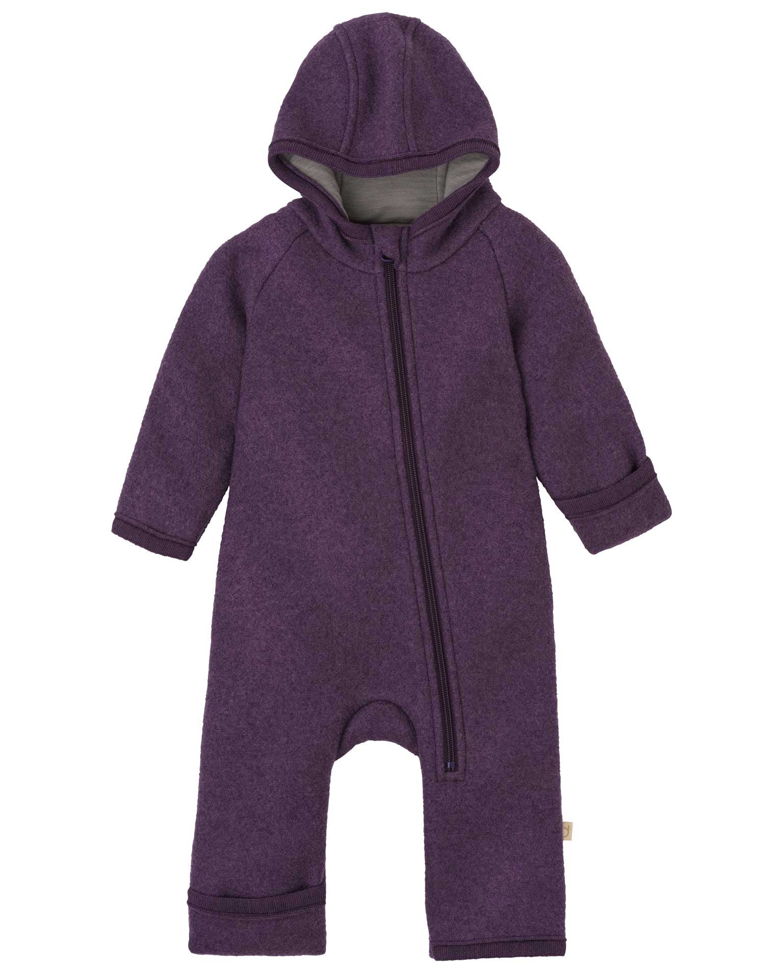 Overall van gekookte wol met rits - aubergine