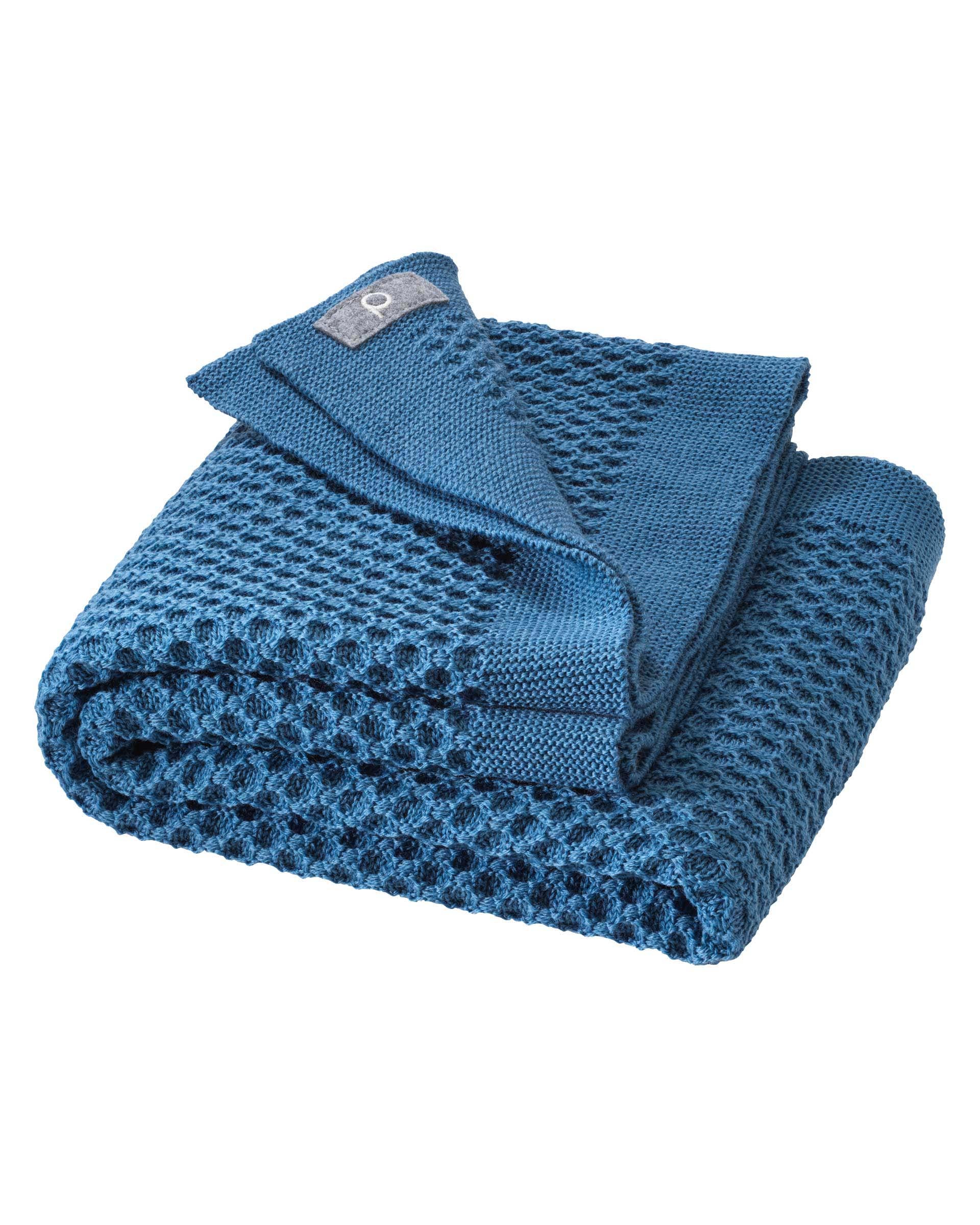 Wafeldeken van wol - dove blue