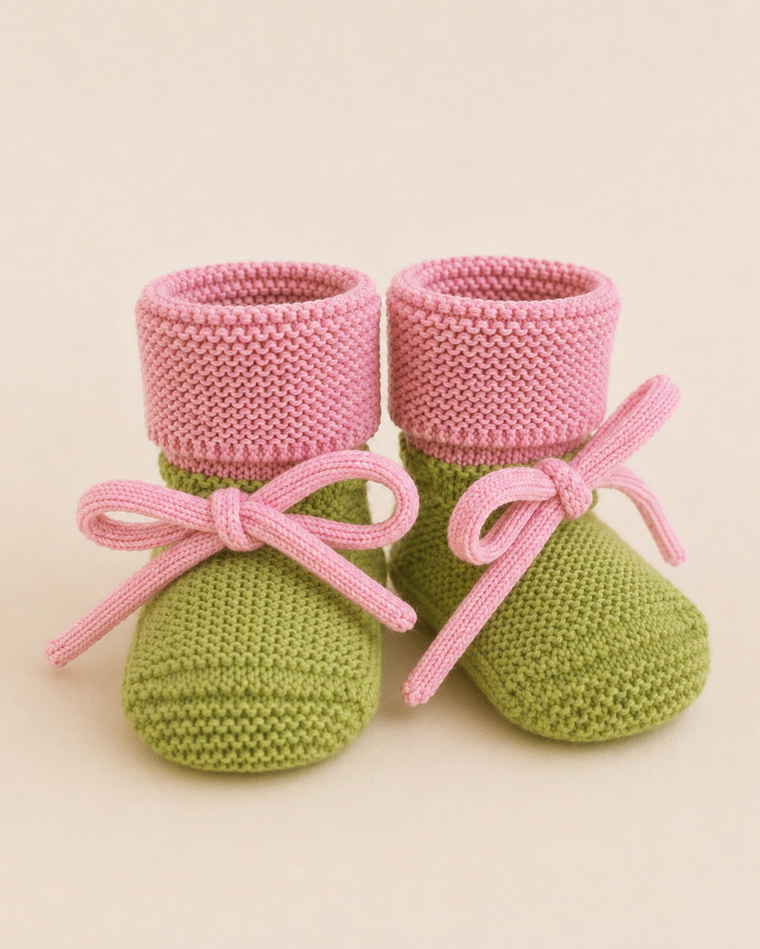 Slofjes van merino wol - lime pop/cotton candy