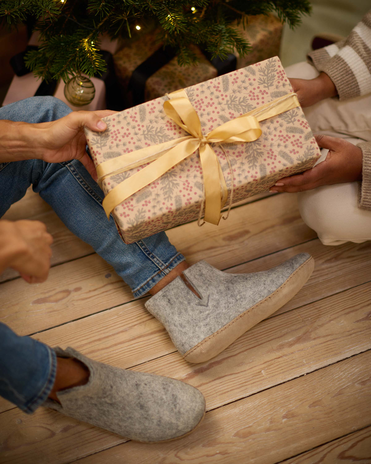Wool slippers high leather sole - grey