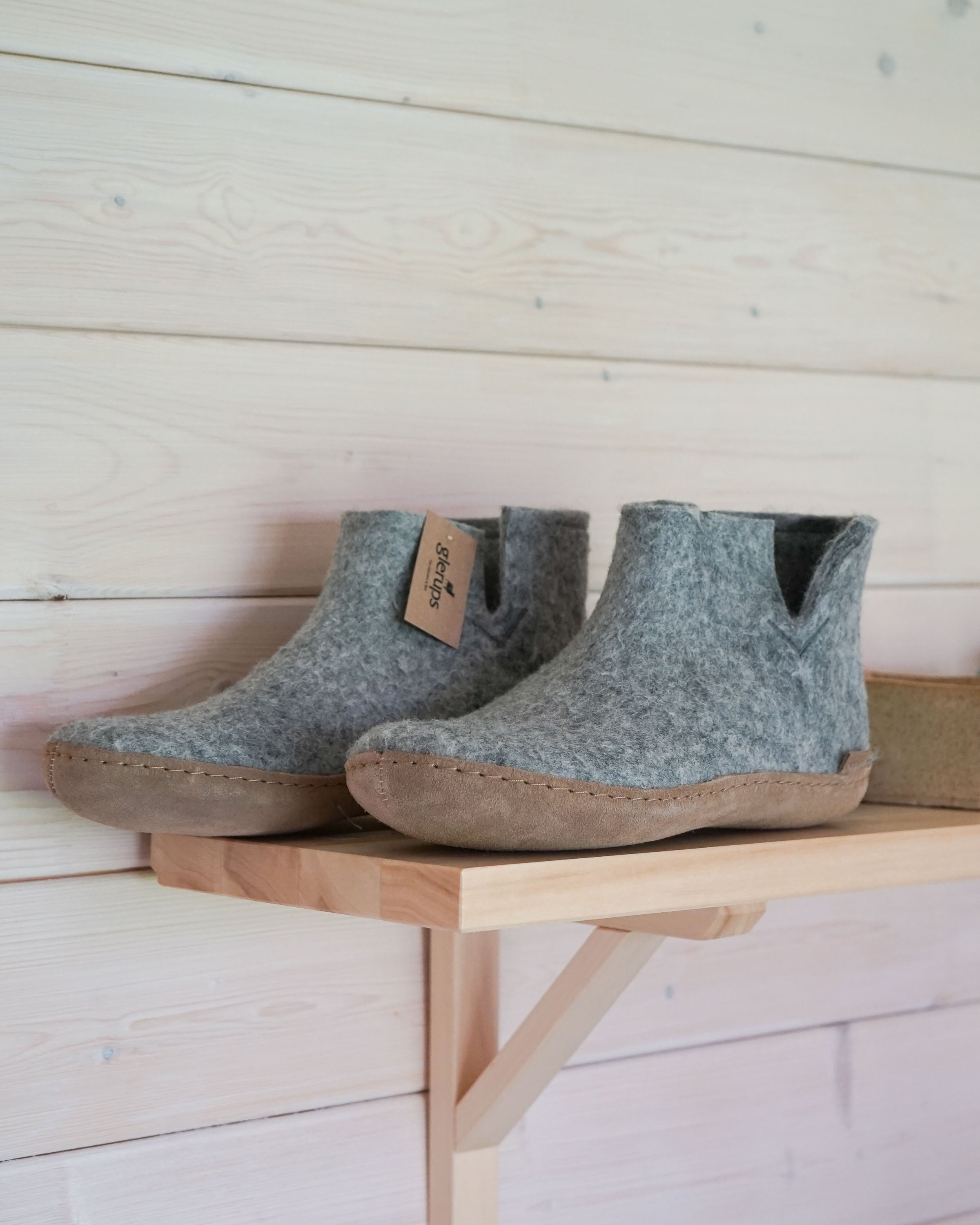 Wollen sloffen hoog model leren zool - grijs