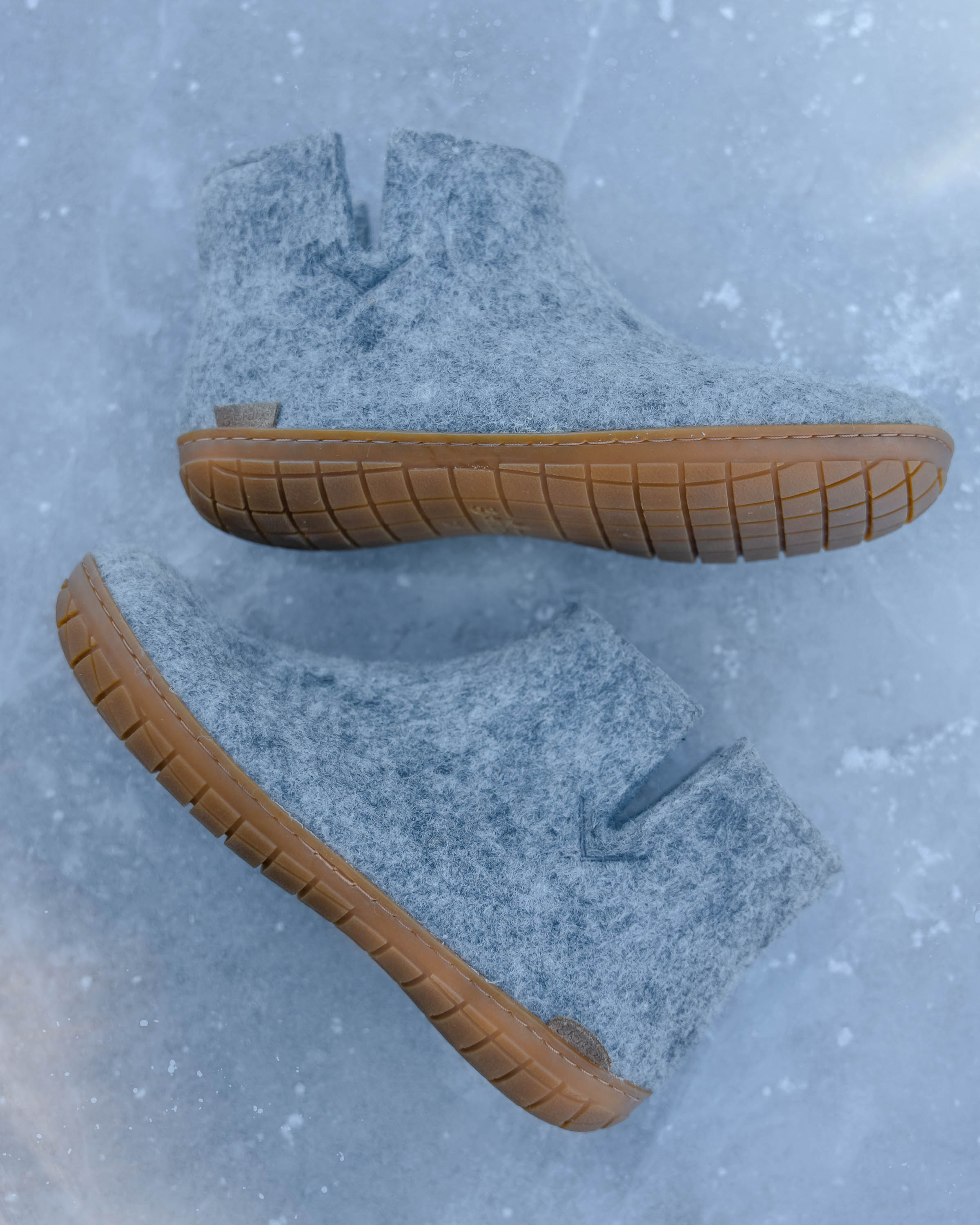 Wool slippers high leather sole - grey