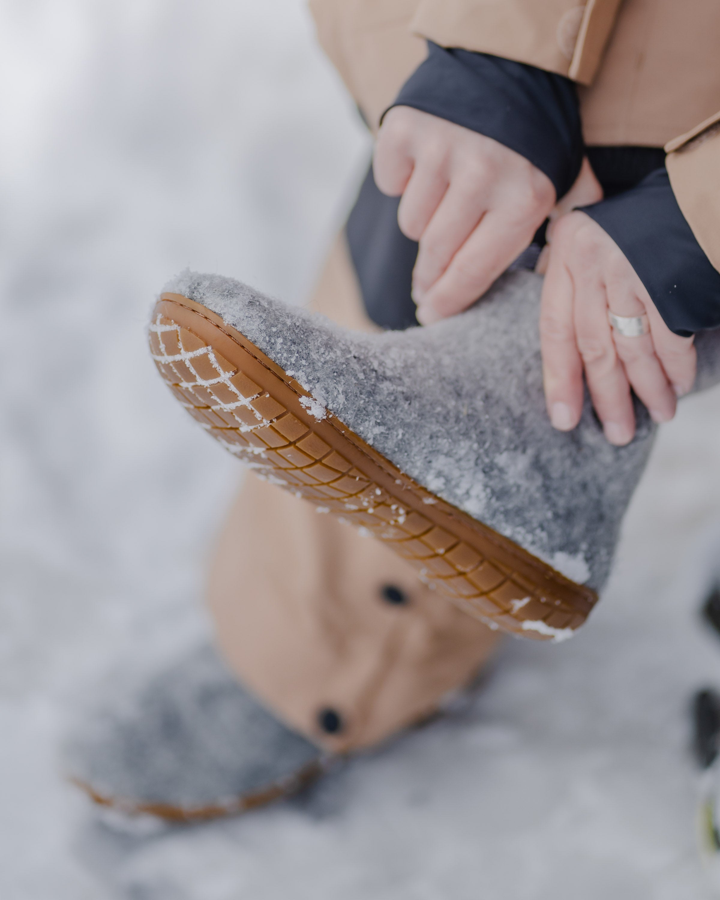 Wool slippers high leather sole - grey
