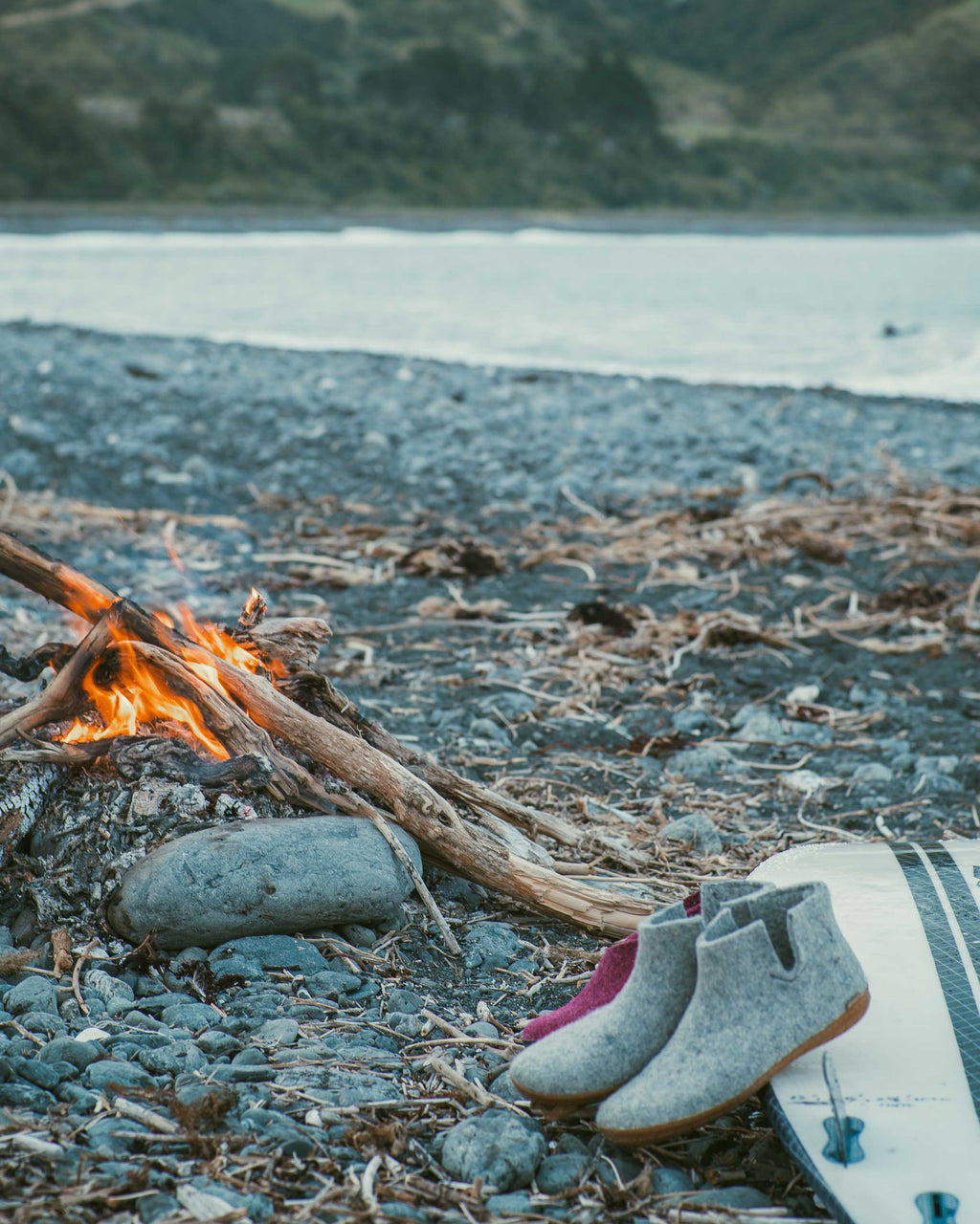 Wool slippers high leather sole - grey