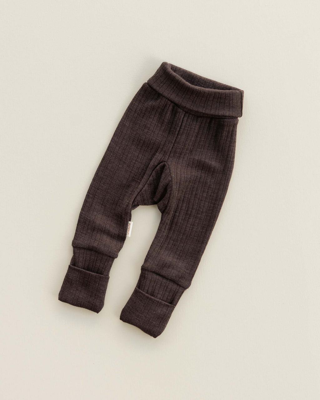 Babybroekje 2 in 1 feet rib wol/zijde - cocoa