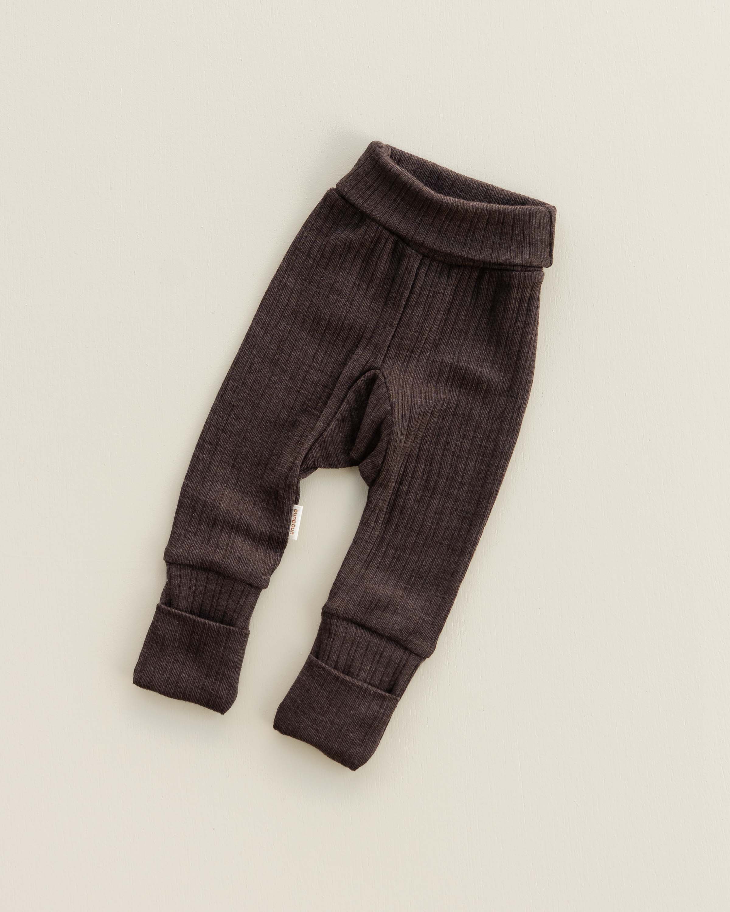 Babybroekje 2 in 1 feet rib wol/zijde - cocoa