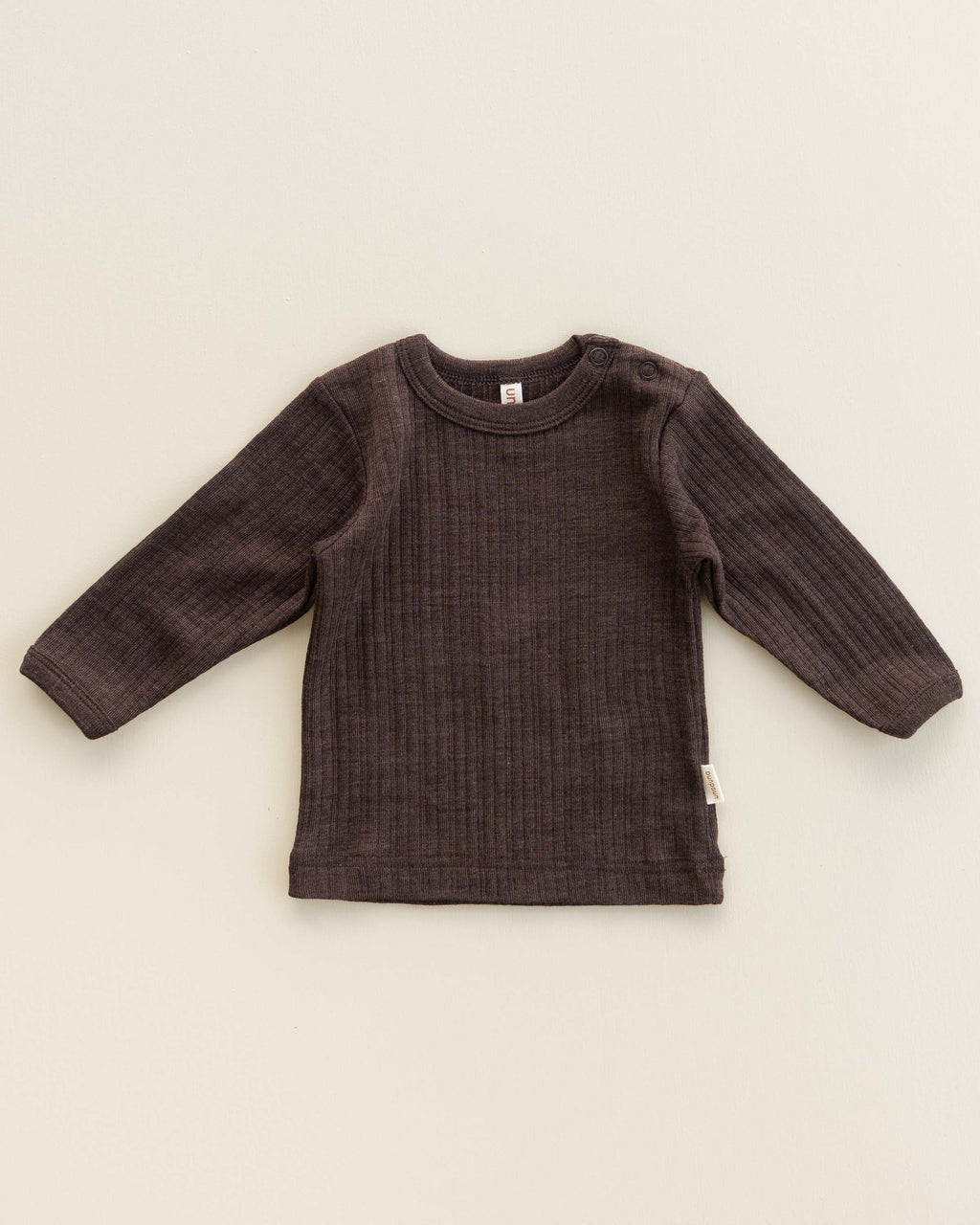 Babyshirt longsleeves rib wol/zijde - cocoa