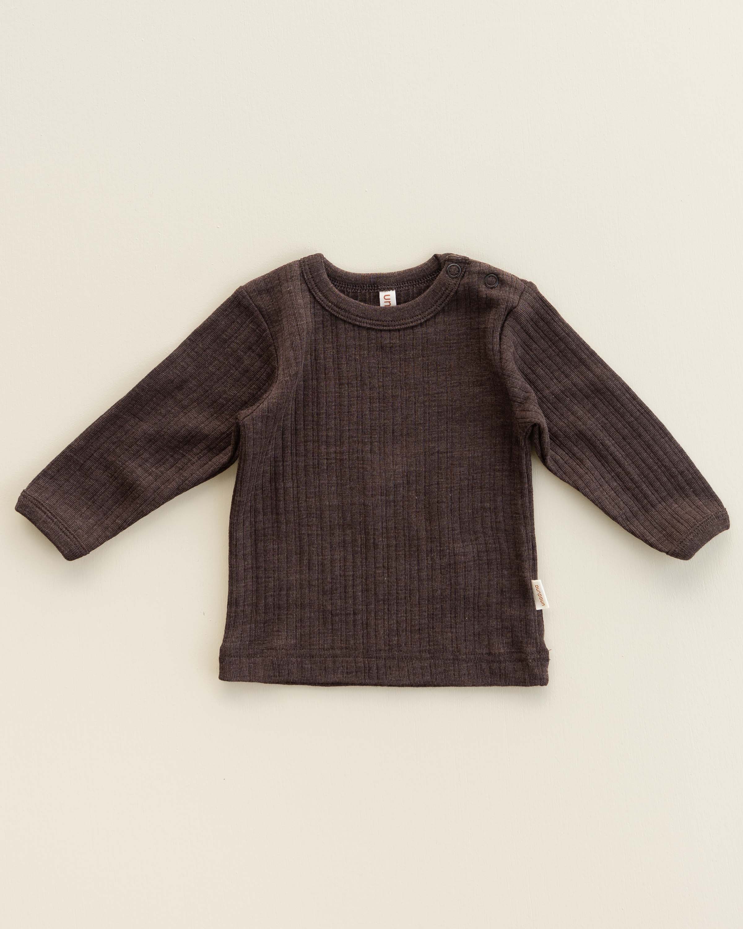 Babyshirt longsleeves rib wol/zijde - cocoa