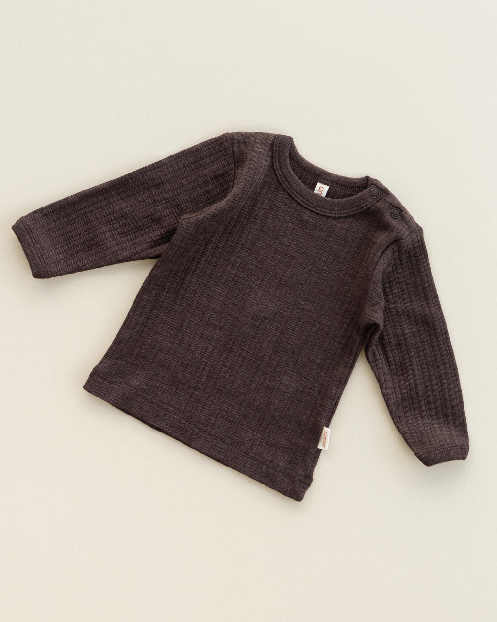 Babyshirt longsleeves rib wol/zijde - cocoa