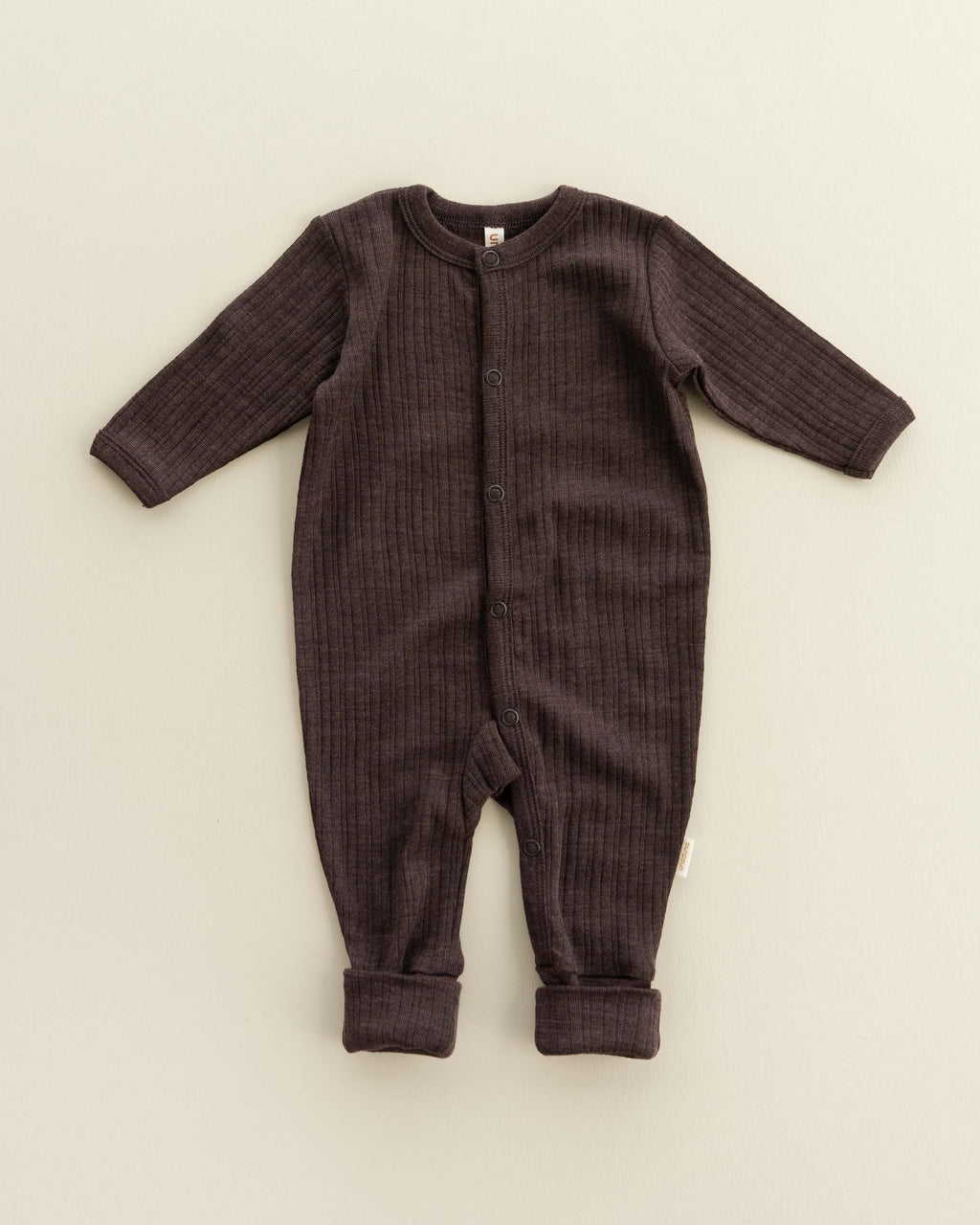 Onesie 2 in 1 feet rib wol/zijde - cocoa