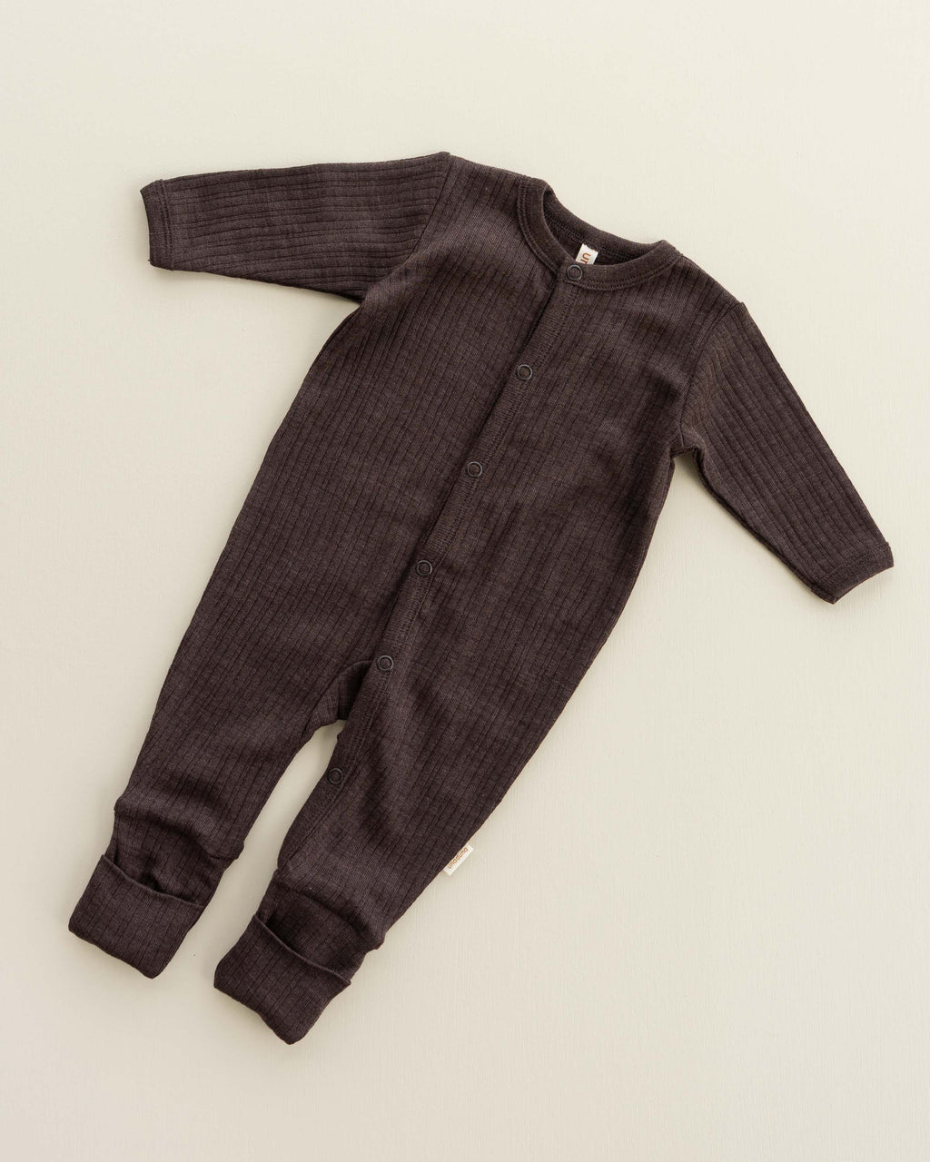 Onesie 2 in 1 feet rib wol/zijde - cocoa