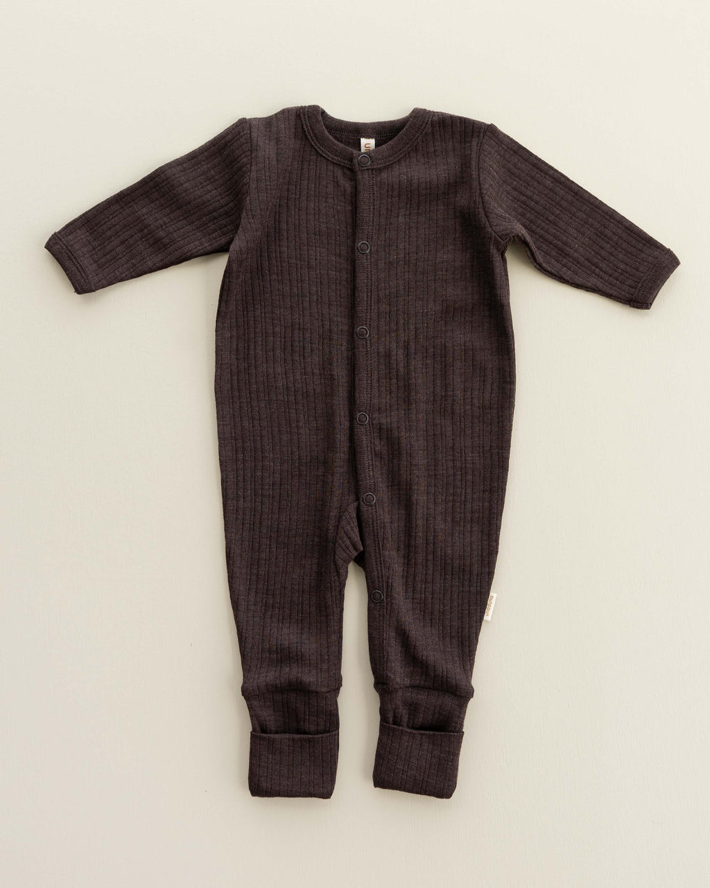 Onesie 2 in 1 feet rib wol/zijde - cocoa