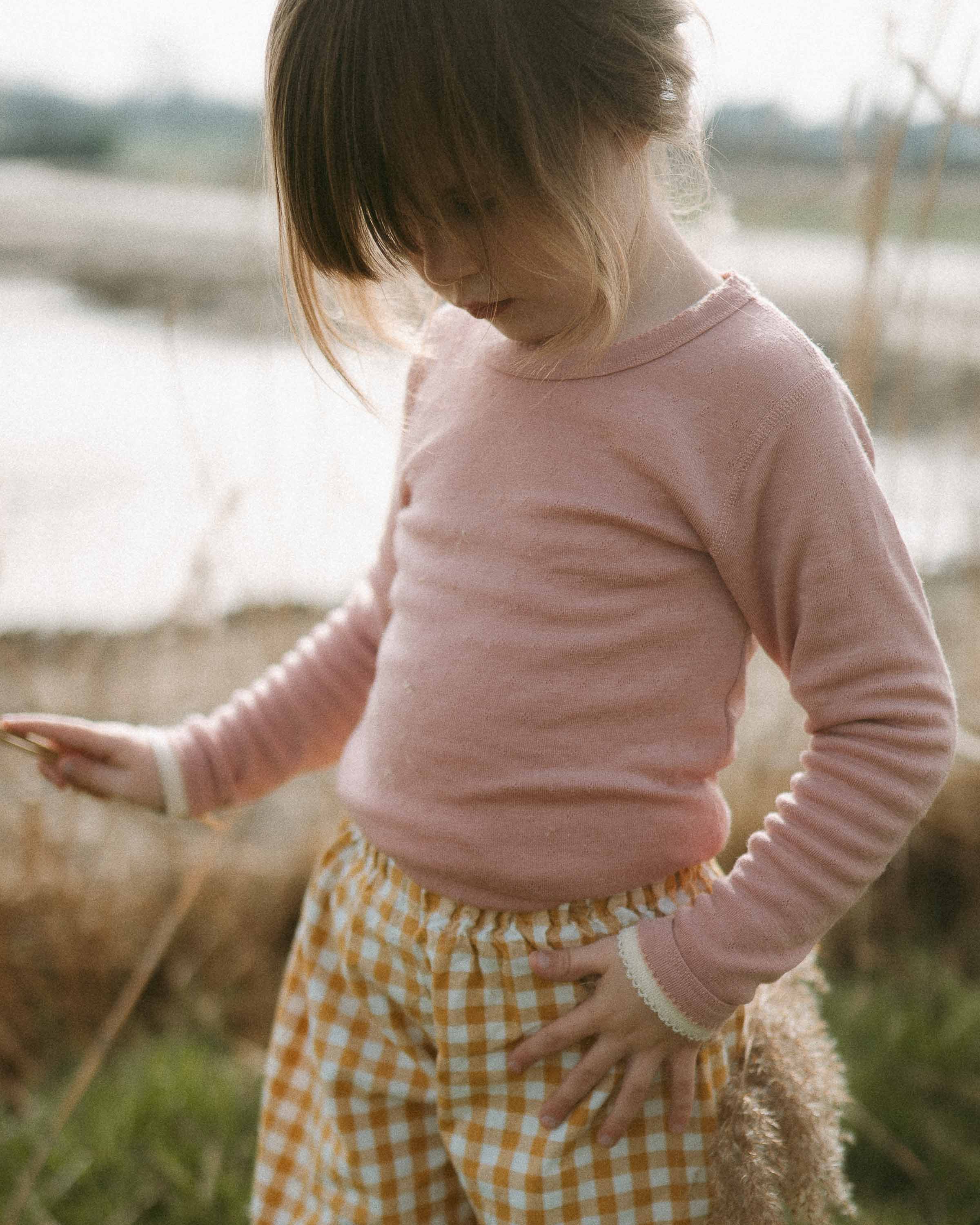 Shirt longsleeves pointelle wol/zijde - cameo rose