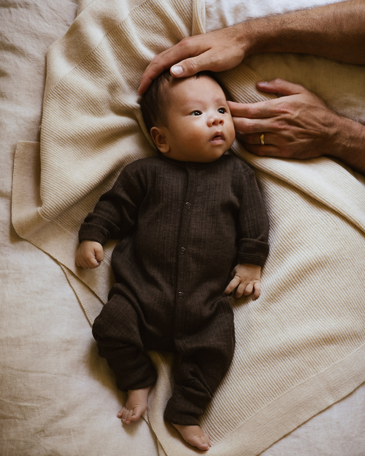 Onesie 2 in 1 feet rib wol/zijde - cocoa
