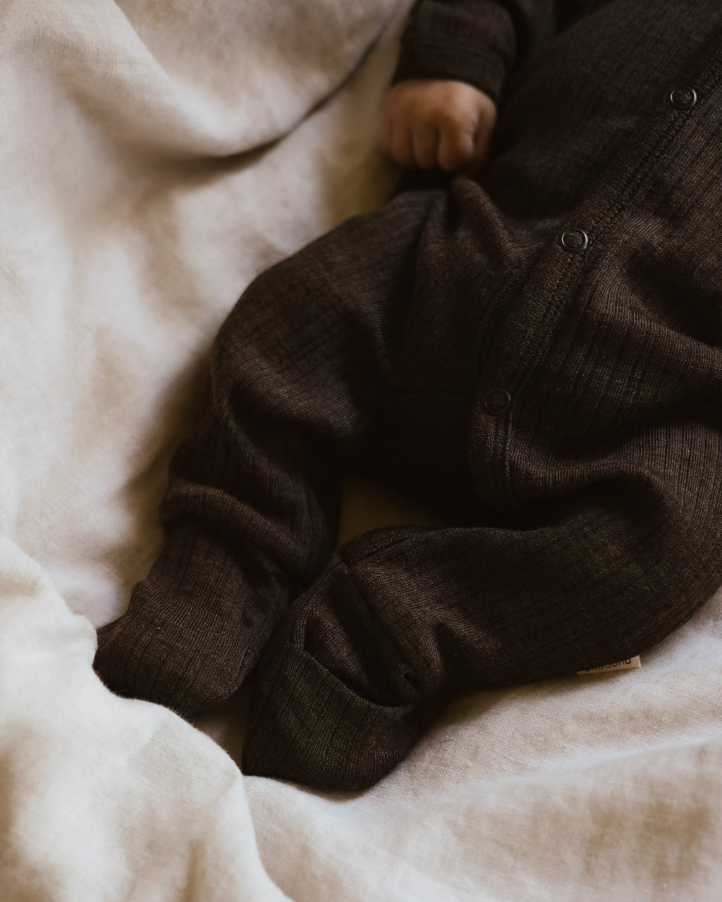 Onesie 2 in 1 feet rib wol/zijde - cocoa