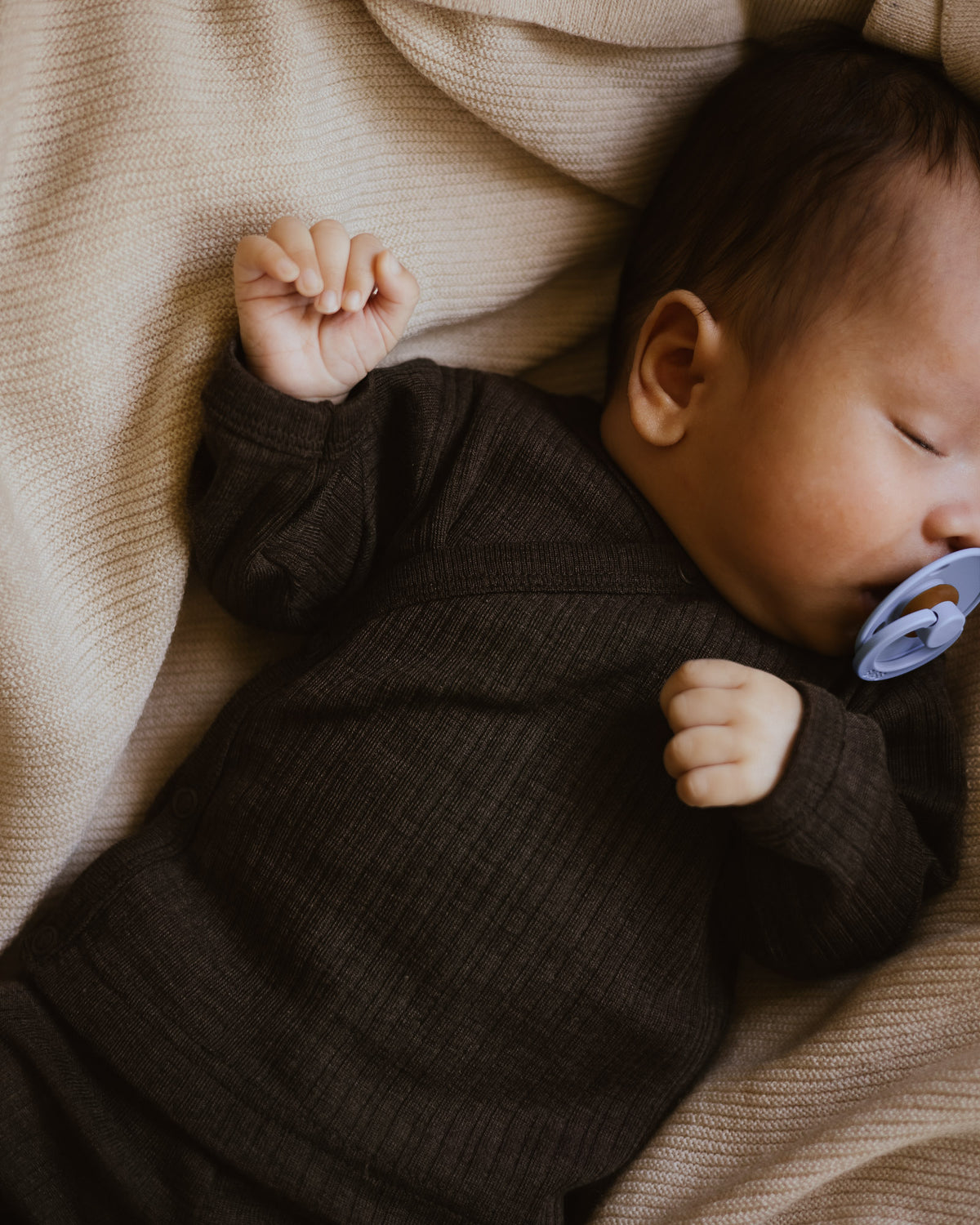 Baby wrap-around shirt rib wool/silk - cocoa