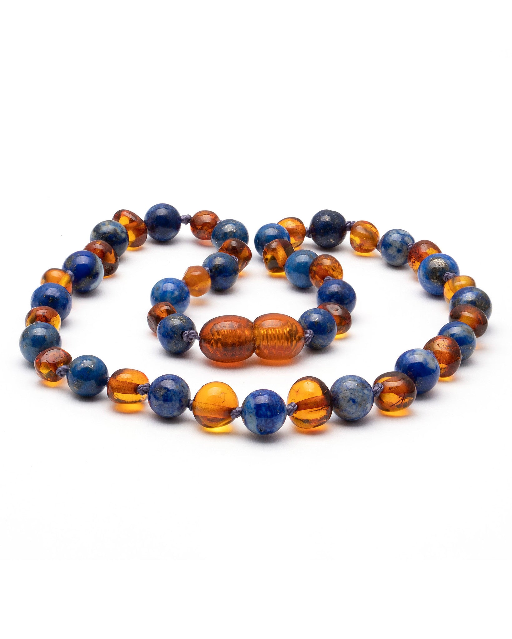 Barnsteen kinder ketting lapis lazuli:cognac 38 cm