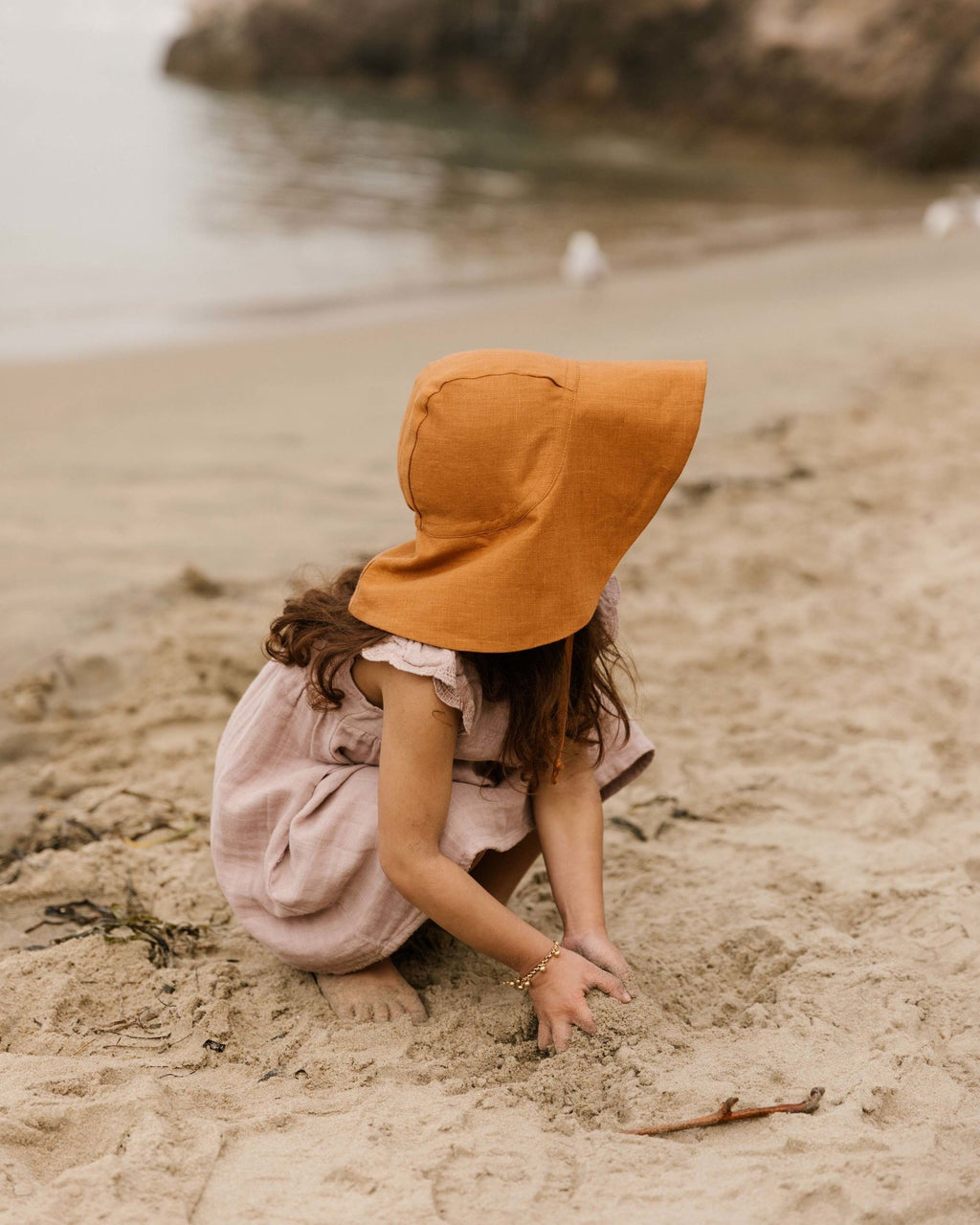 Briar handmade sun bonnet rust linen