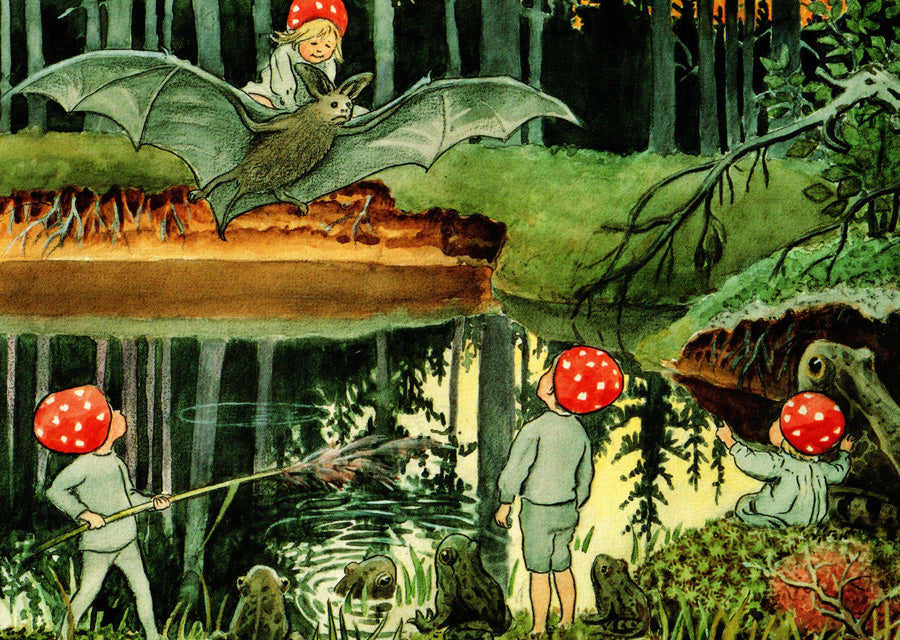 Elsa-Beskow-Childres-of-the-forest-and-the-bat-postcard