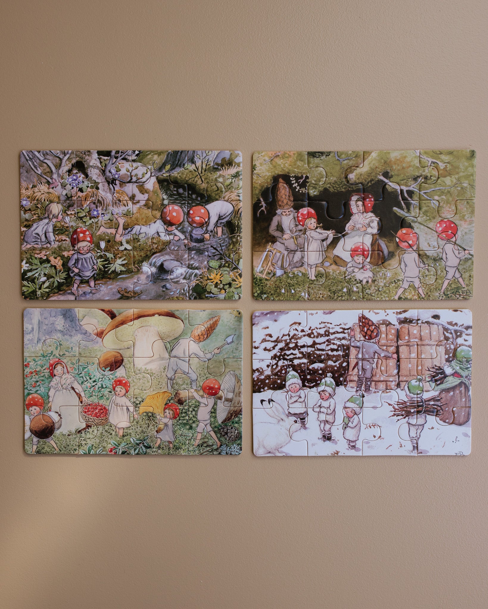 Elsa Beskow puzzle vier stuks kabouterkinderen copyright Ziloen