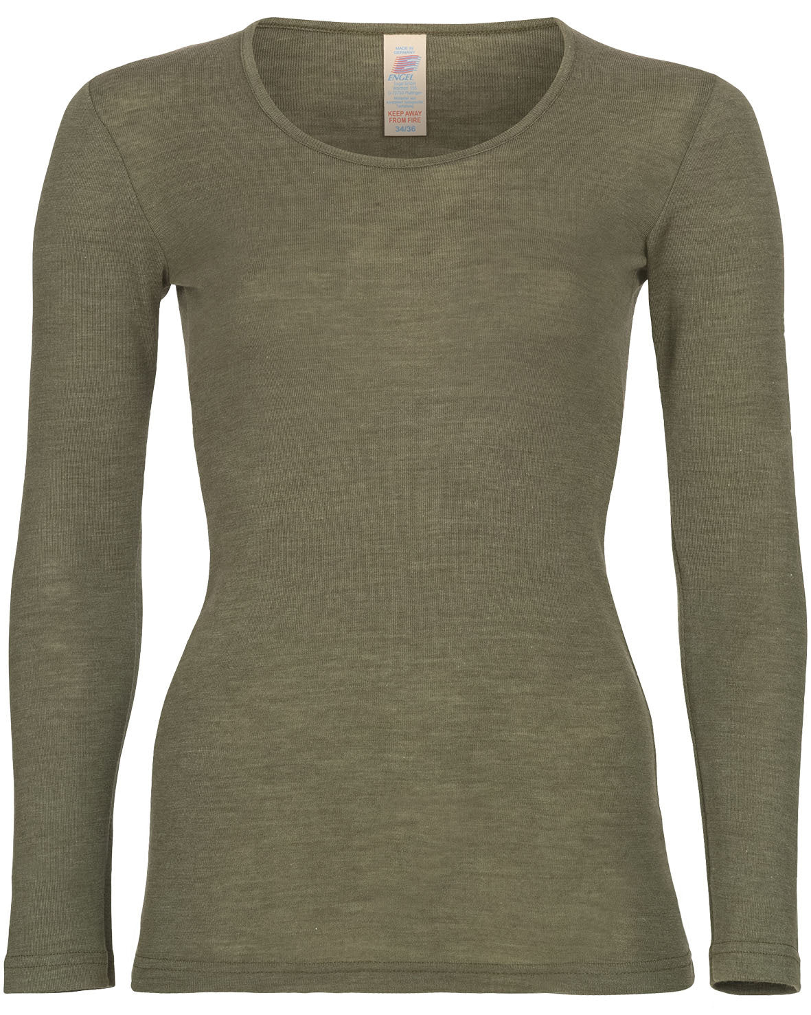 Engel natur dame slongsleeve wol:zijde - olive 704970_43e