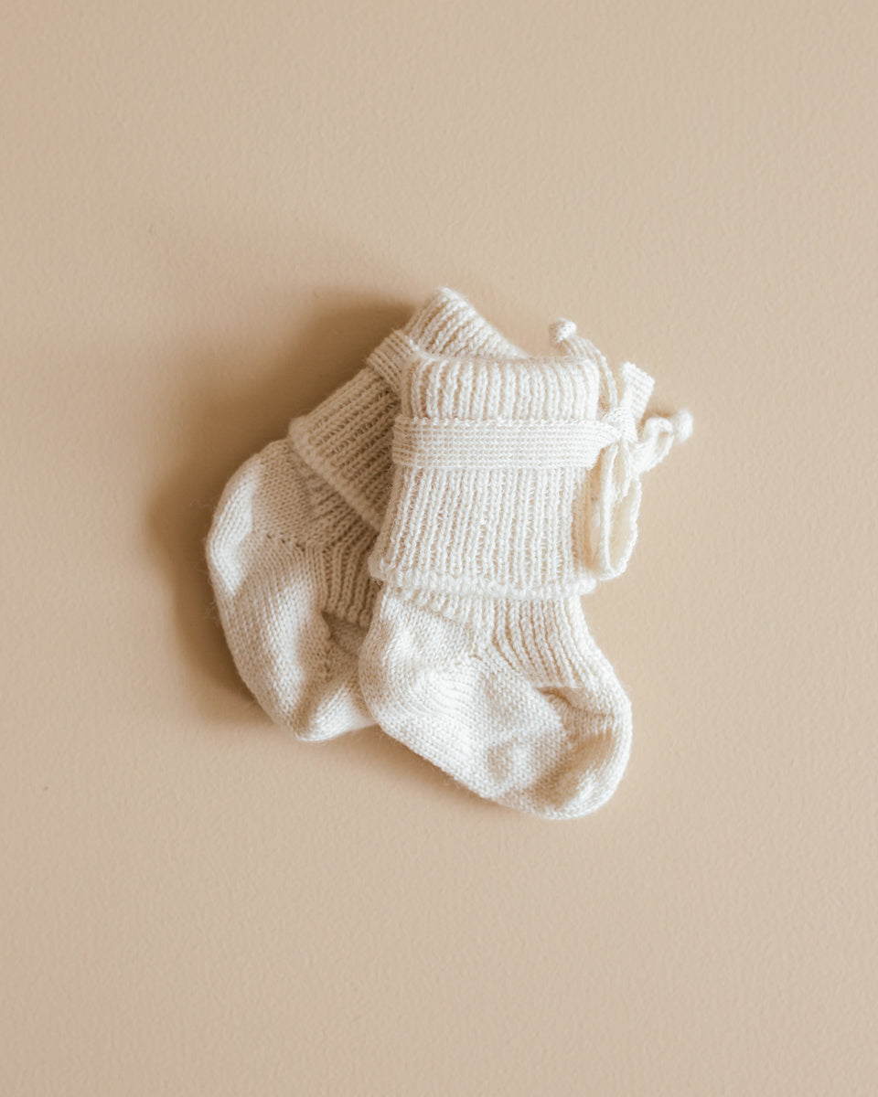 hirsch natur Wollen newborn sokjes - wit:naturel