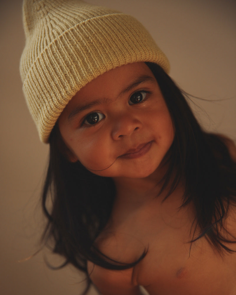 Hvid Dikke ribbeanie Fonzie - light yellow3