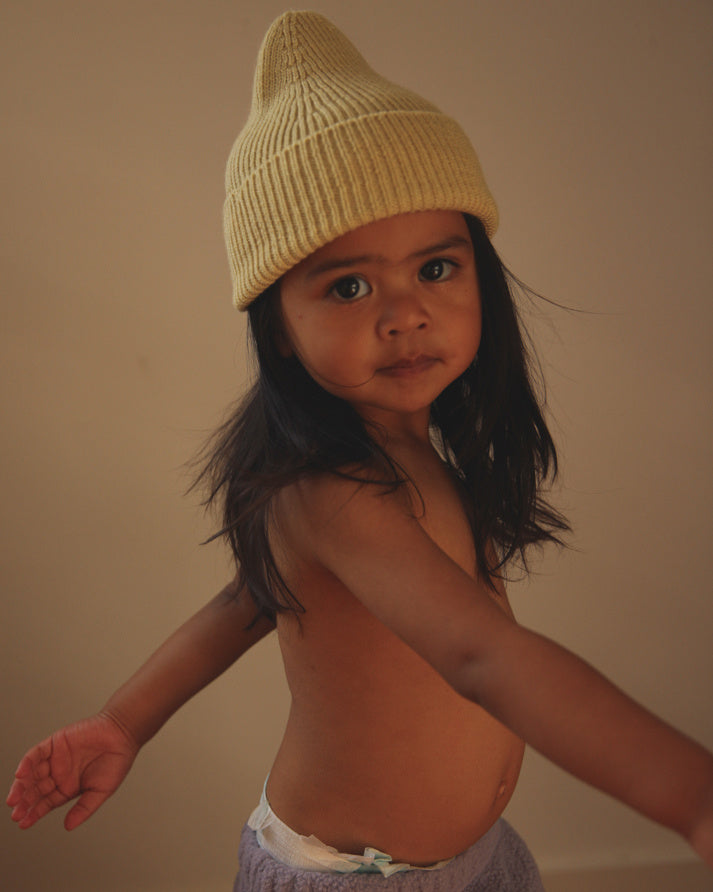 Hvid Dikke ribbeanie Fonzie - light yellow4
