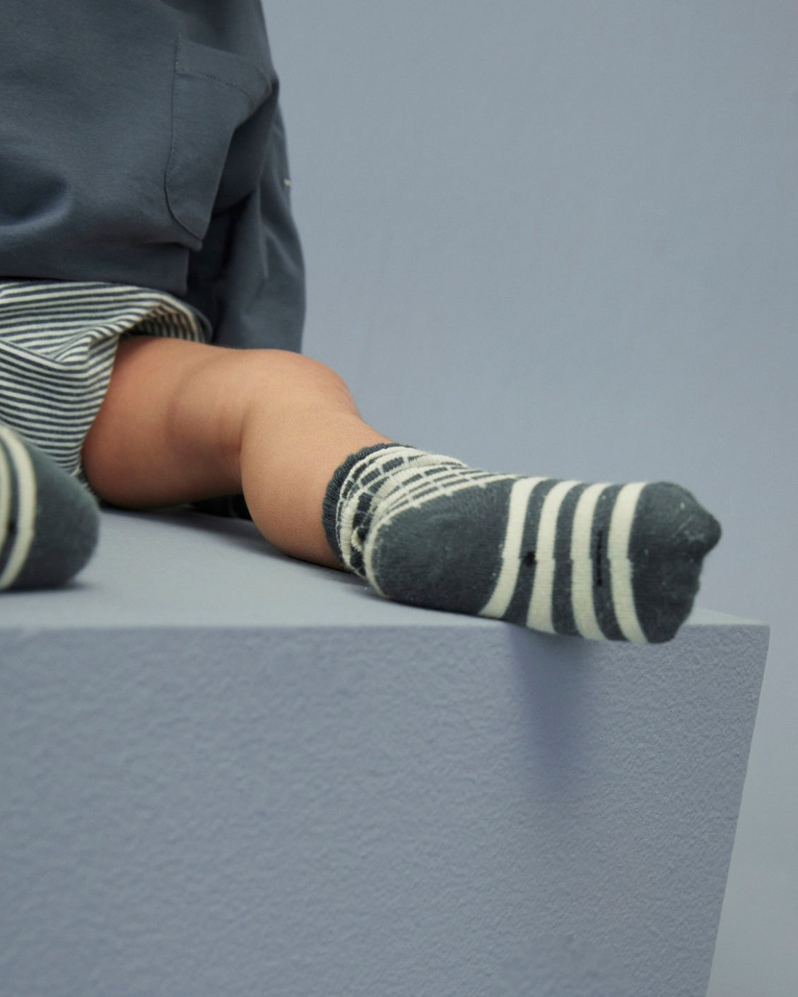 Kinder rib sokken - set van 2 - blue grey-cream