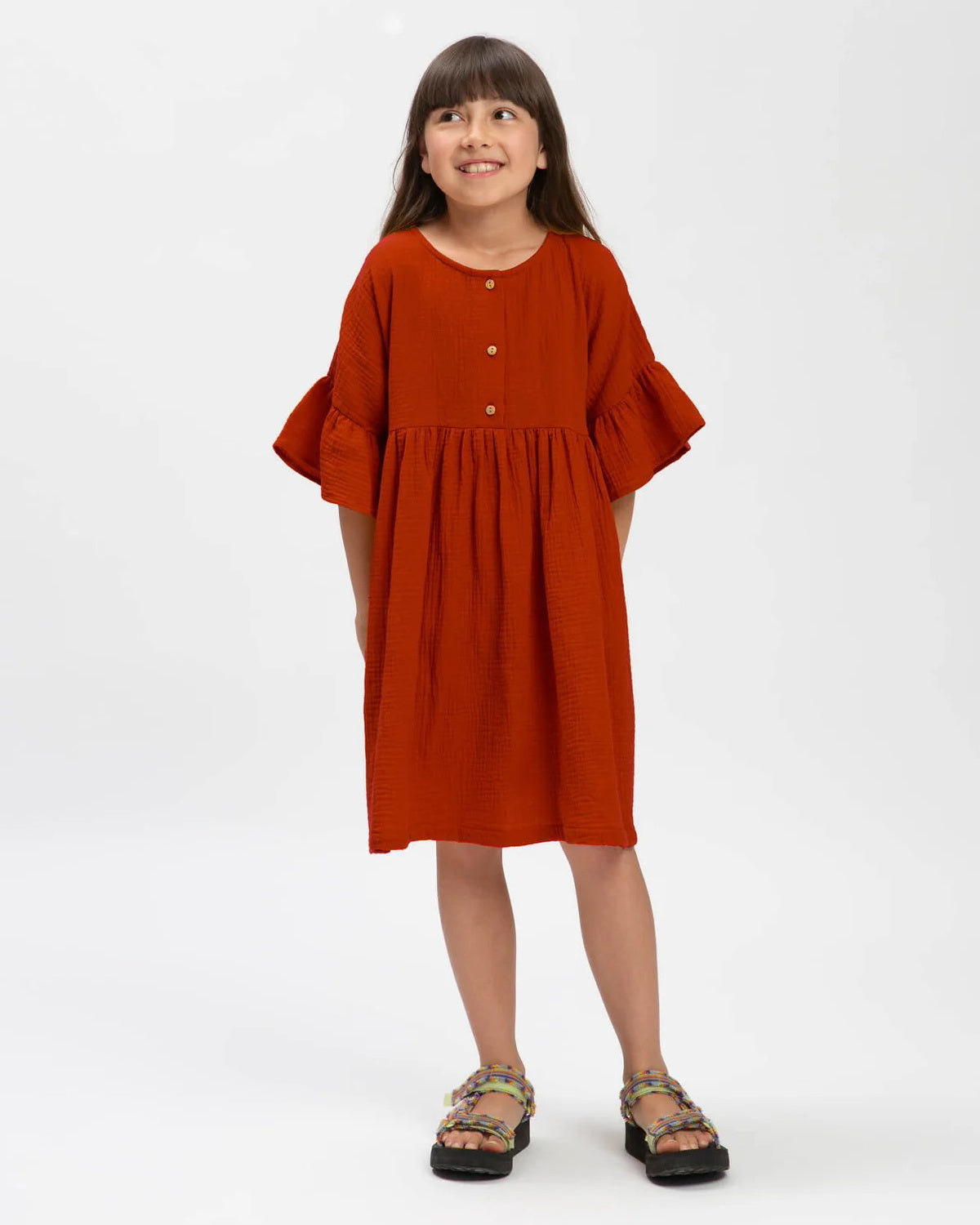 Matona - Kinder jurk volant - brick