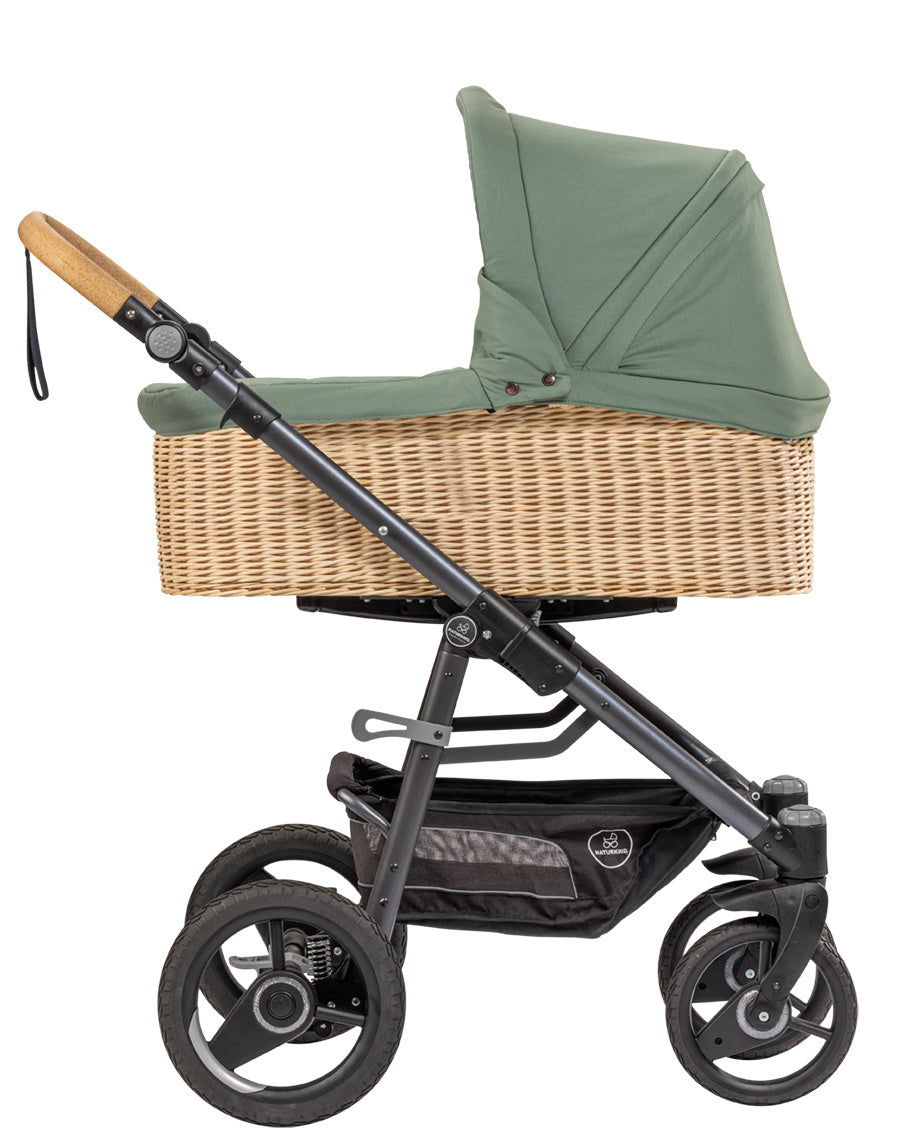naturkind Kinderwagen Lux Evo jade - basis model inclusief gevlochten reiswieg