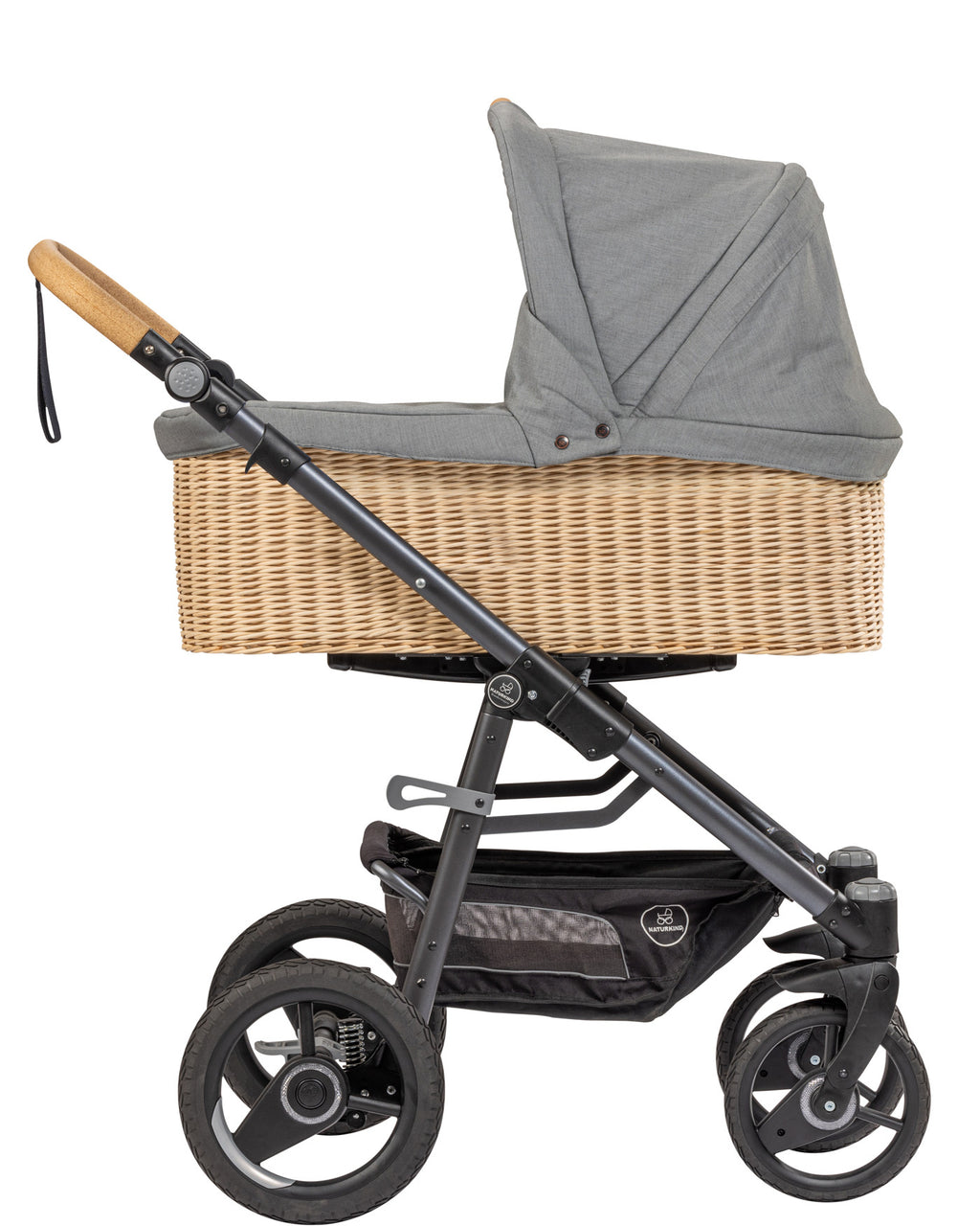 naturkind-Kinderwagen-Lux-Evo-mottled-grey---basis-model-inclusief-gevlochten-reiswieg