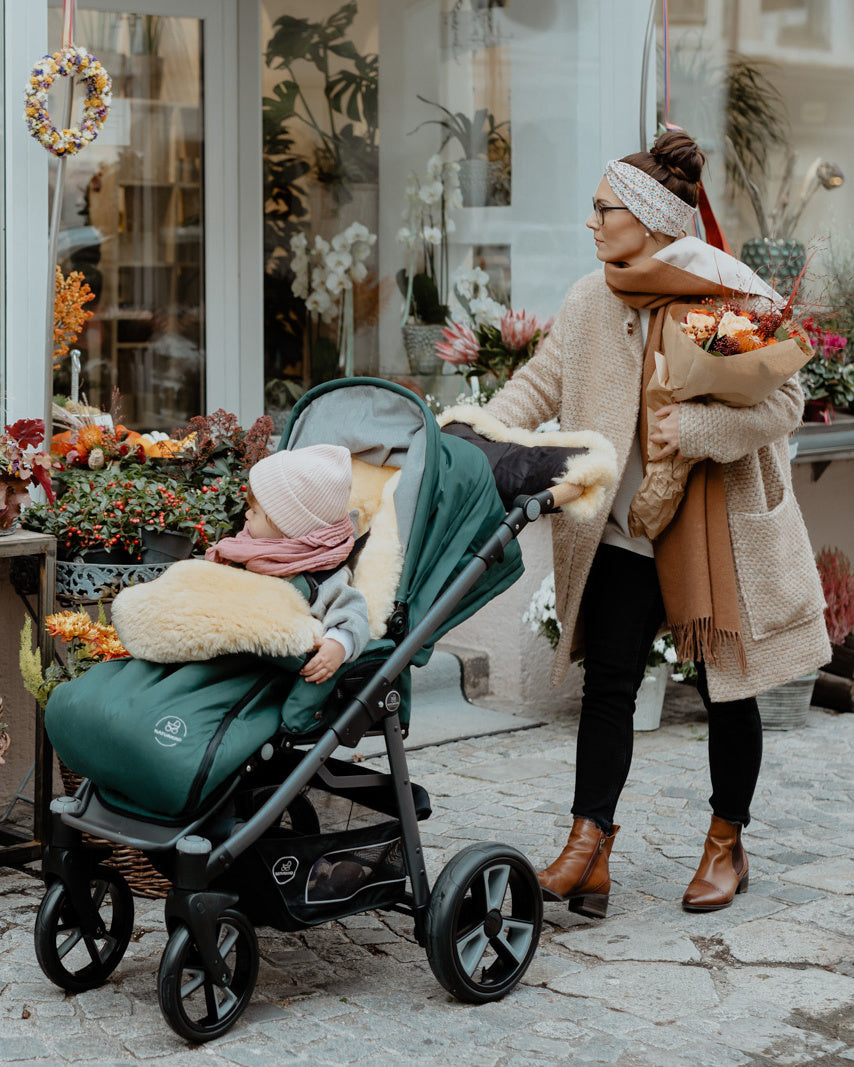 Naturkind stroller lux green salbei lambskin footmuff pram muff