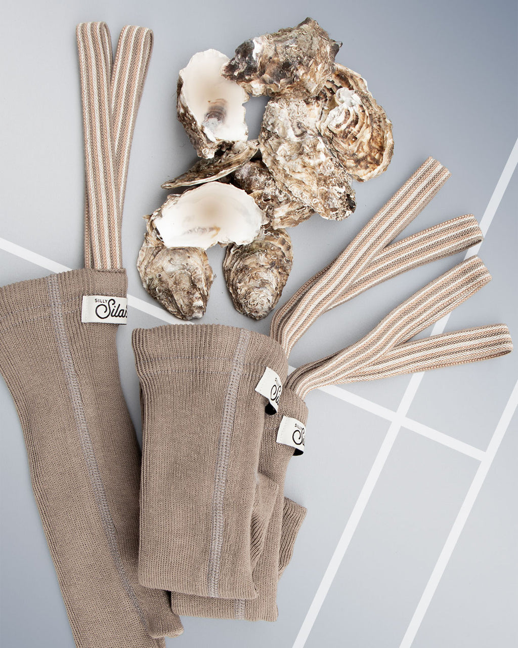 Silly Silas - footles tights - oyster grey striped