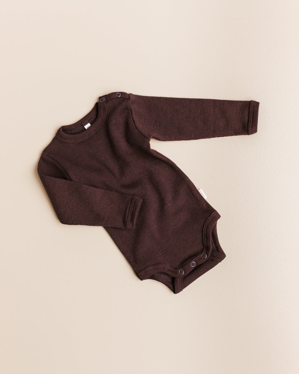 unaduna baby romper lange mouw bruin tiny rib wol
