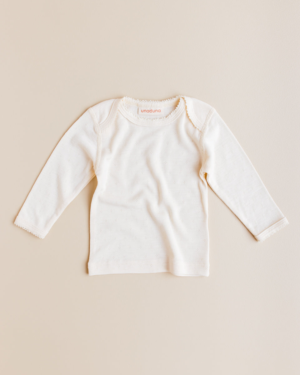 Unaduna baby shirt wol zijde pointelle munkki natural