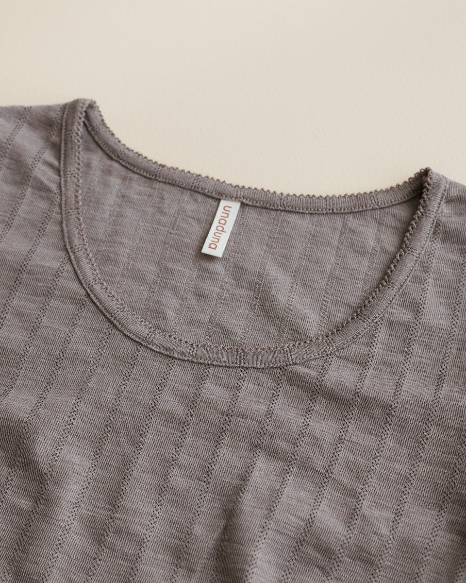 unaduna Dames  longsleeves streepjes pointelle wol:zijde - hazel 2
