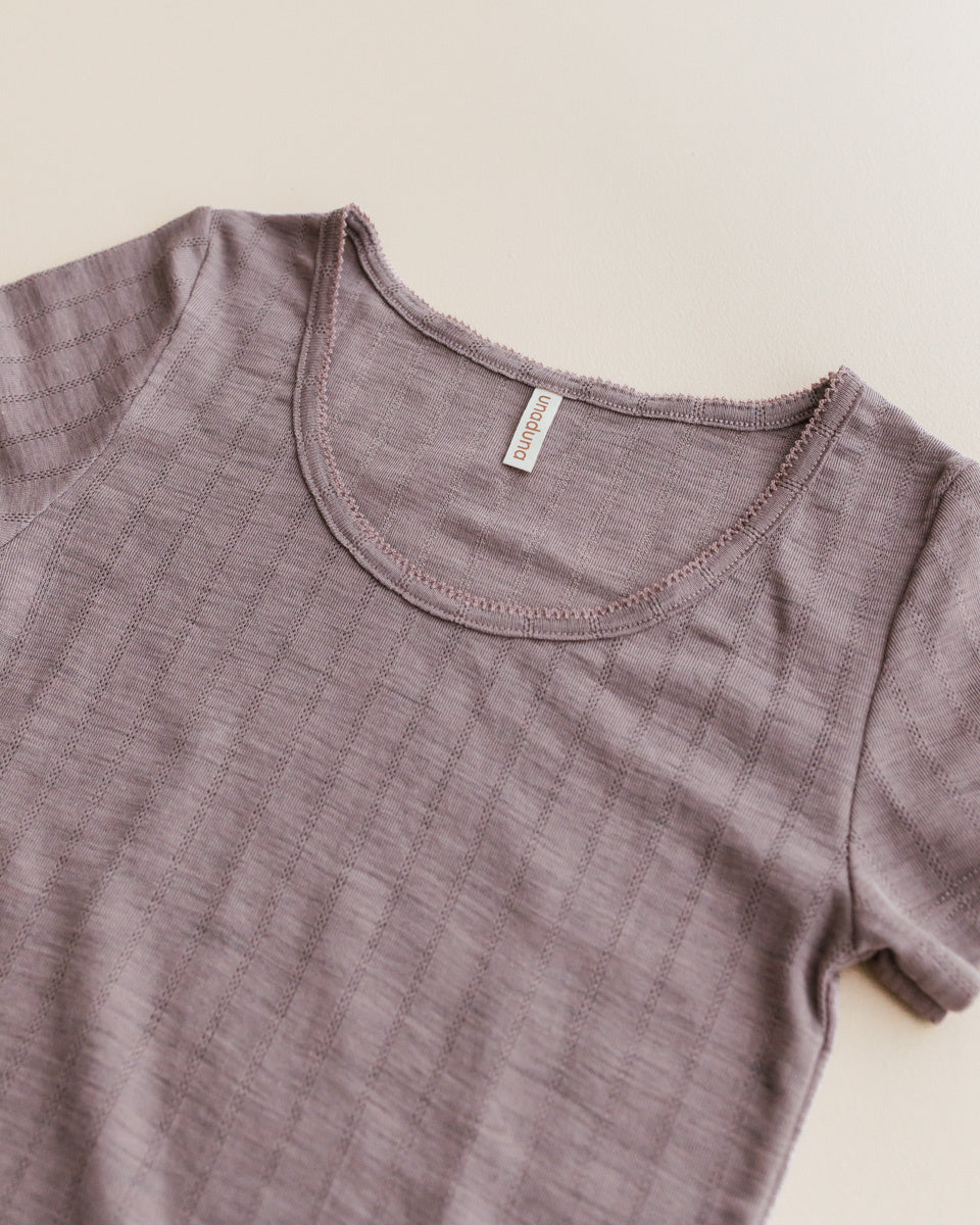 unaduna Dames short sleeves streepjes pointelle wol:zijde - heather melange 2