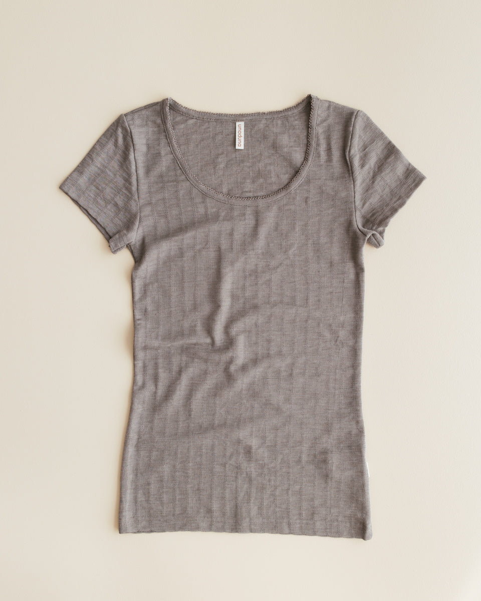unaduna Dameshemd short sleeves streepjes pointelle wol:zijde - hazel 1