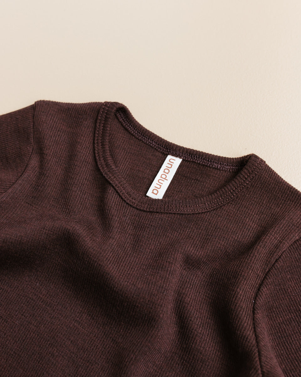 unaduna longsleeve shirt donkerbuin tiny rib wol kladdkaka