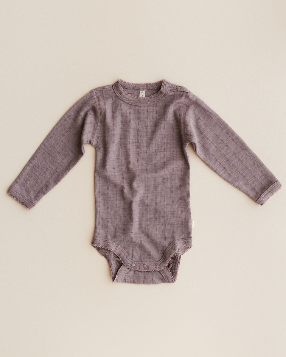 unaduna Rompertje longsleeves streepjes pointelle wol:zijde - heather melange 1