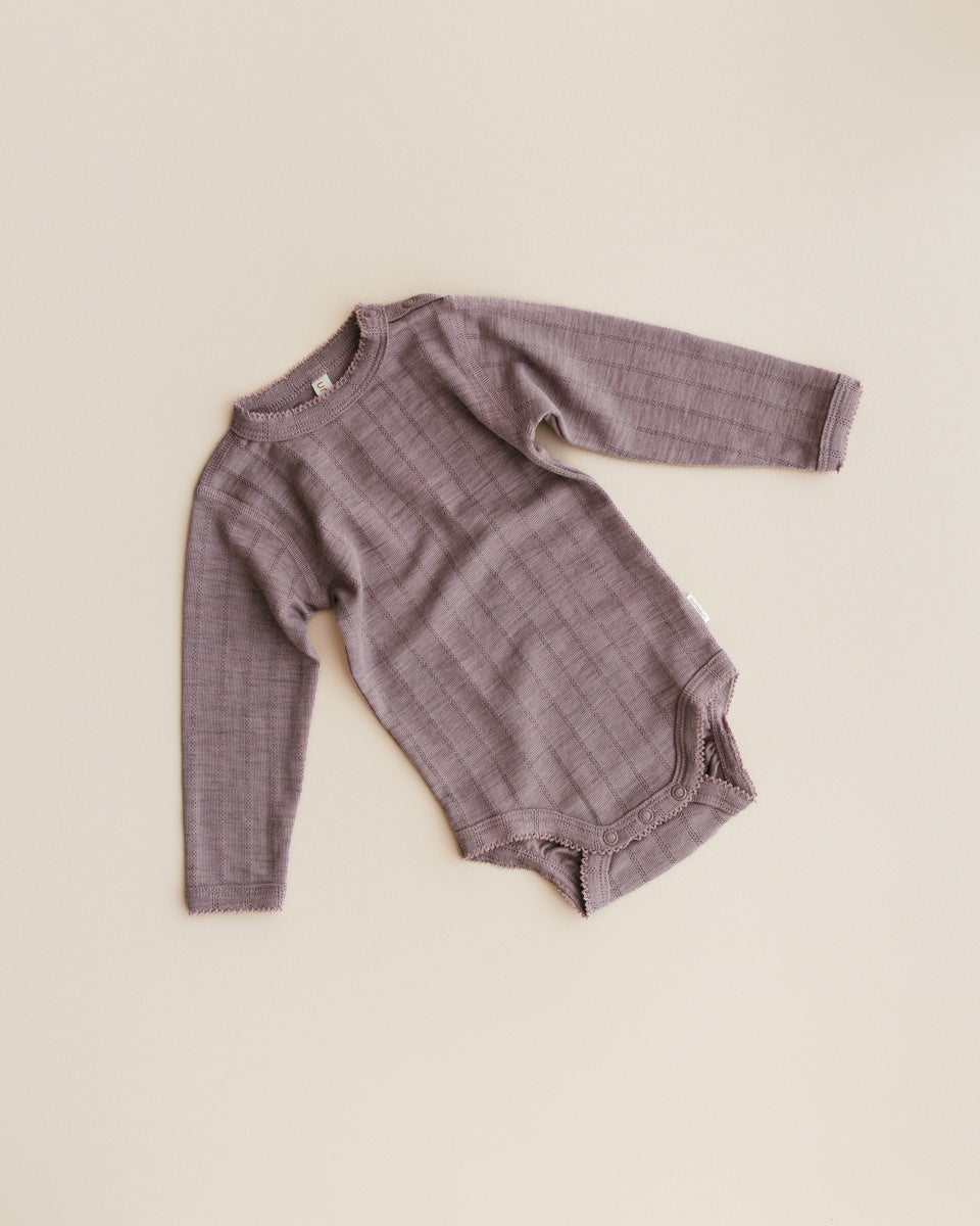 unaduna Rompertje longsleeves streepjes pointelle wol:zijde - heather melange 2