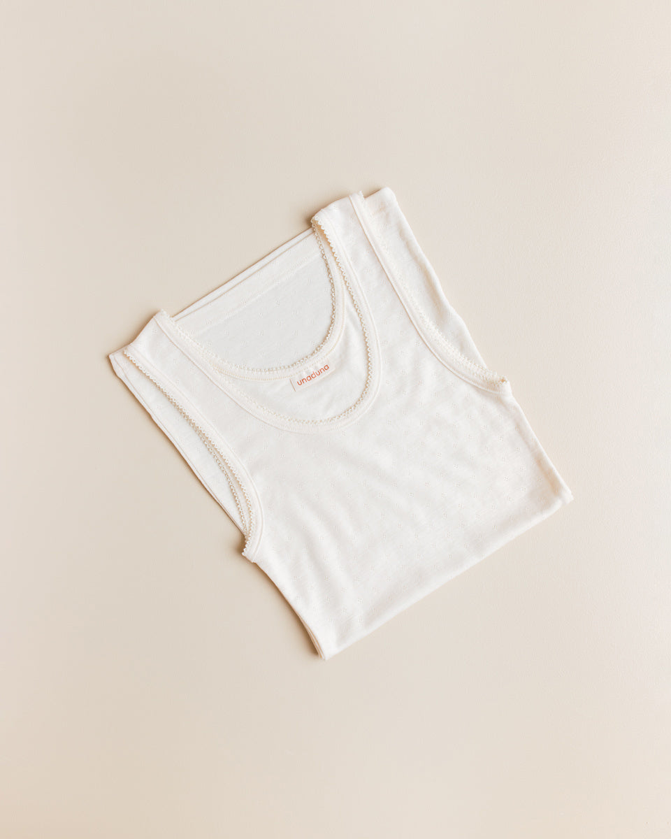 Unaduna women's singlet wool silk pointelle munkki natural
