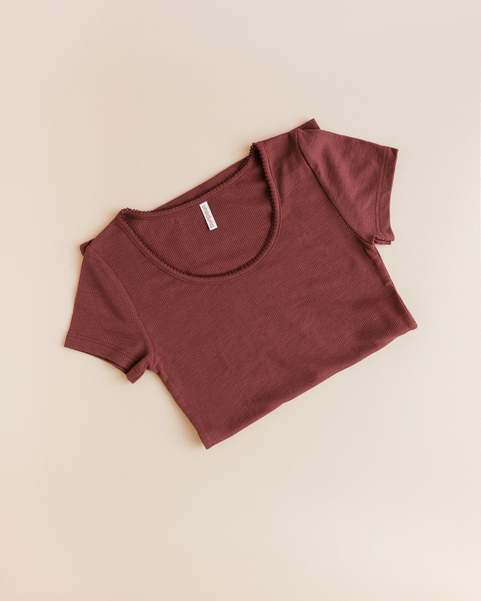 unaduna women's top short sleeves henna dune wool