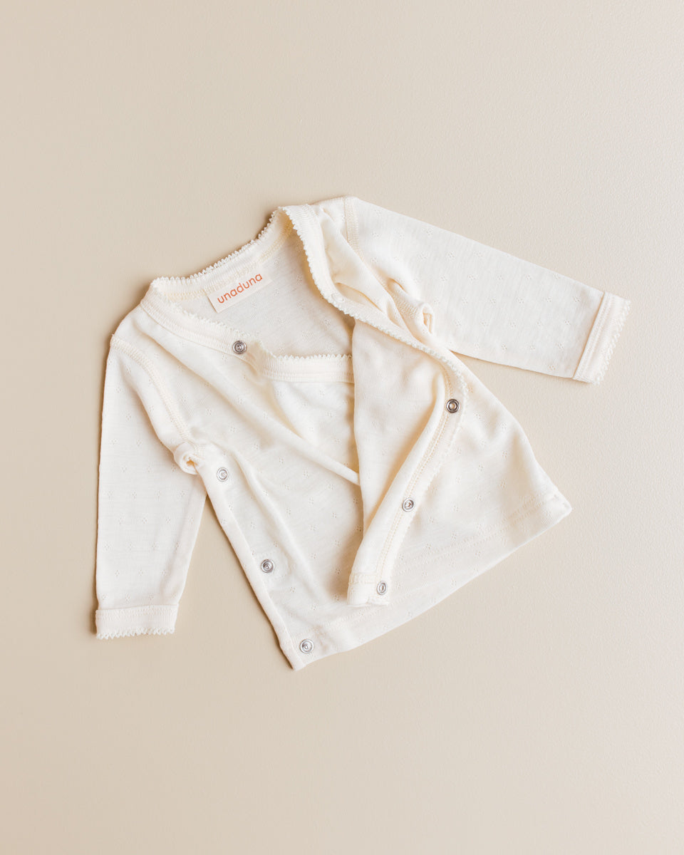 unaduna wrap around baby shirt wool silk pointelle munkki natural