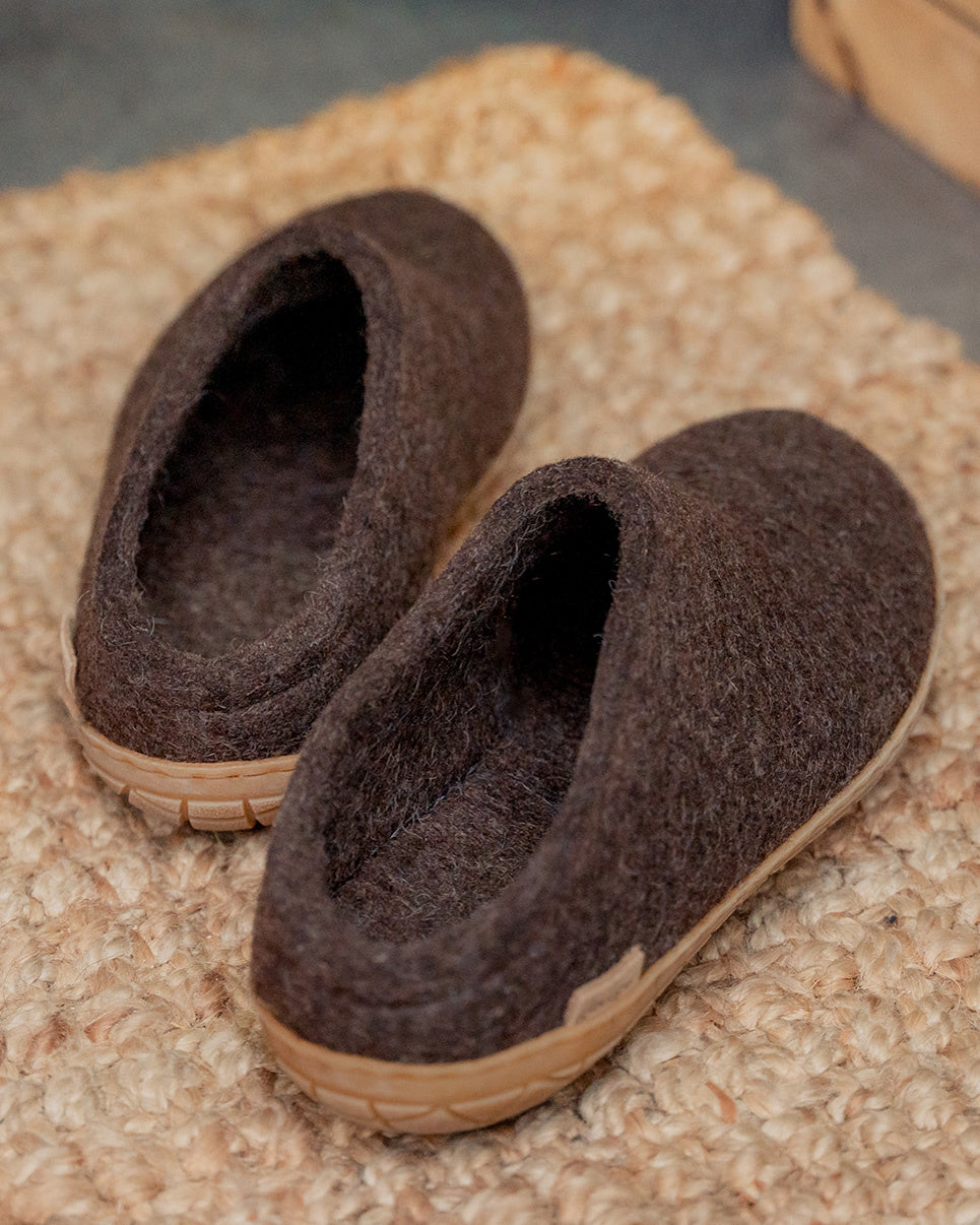 Wollen sloffen rubberen zool - chestnut-2